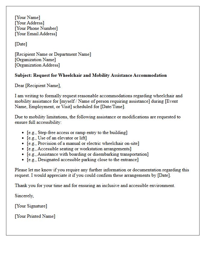 Wheelchair and Mobility Assistance Accommodation Letter