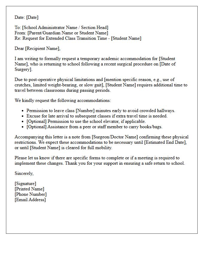 Extended Class Transition Time Post-Surgery Letter