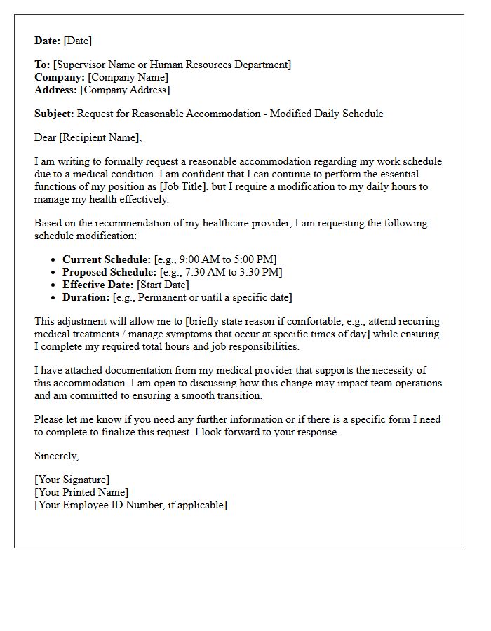 Modified Daily Schedule Medical Accommodation Letter