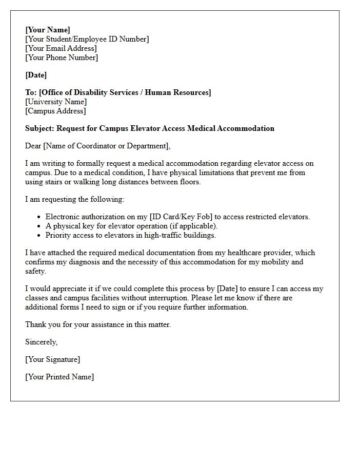 Campus Elevator Access Medical Accommodation Letter