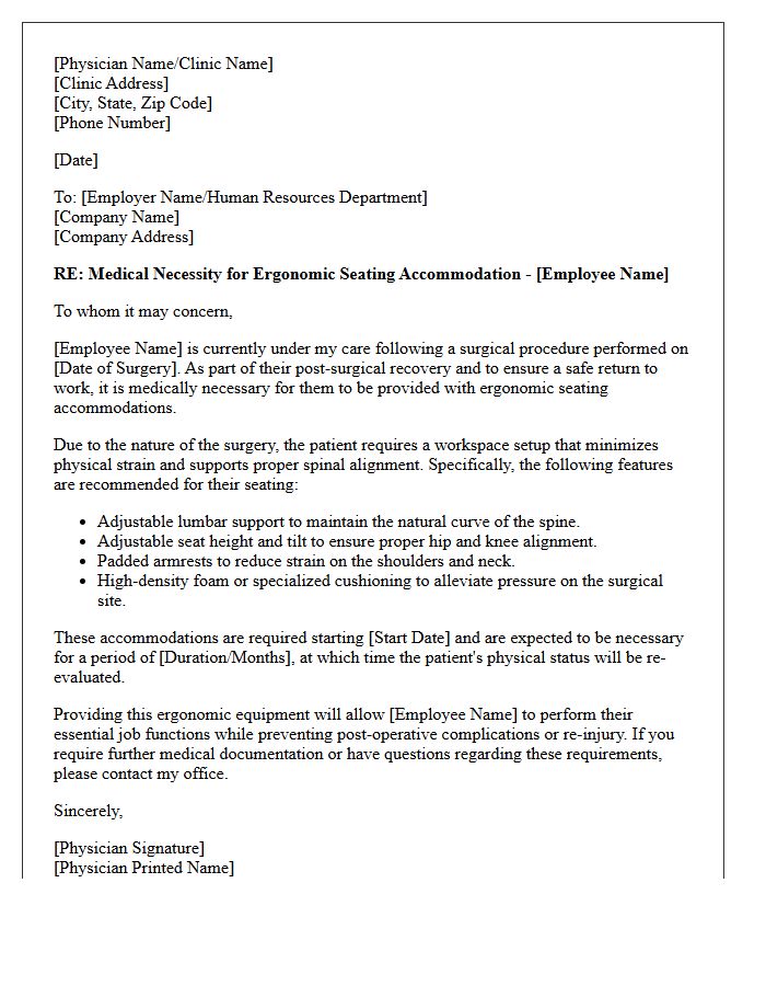 Ergonomic Seating Post-Surgical Accommodation Letter