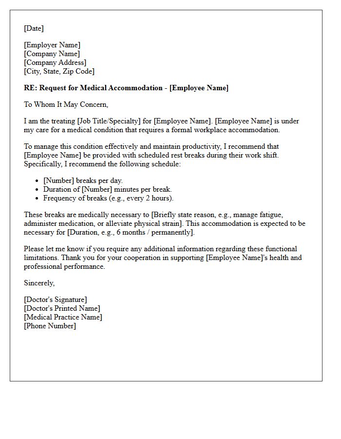 Scheduled Rest Break Medical Accommodation Letter