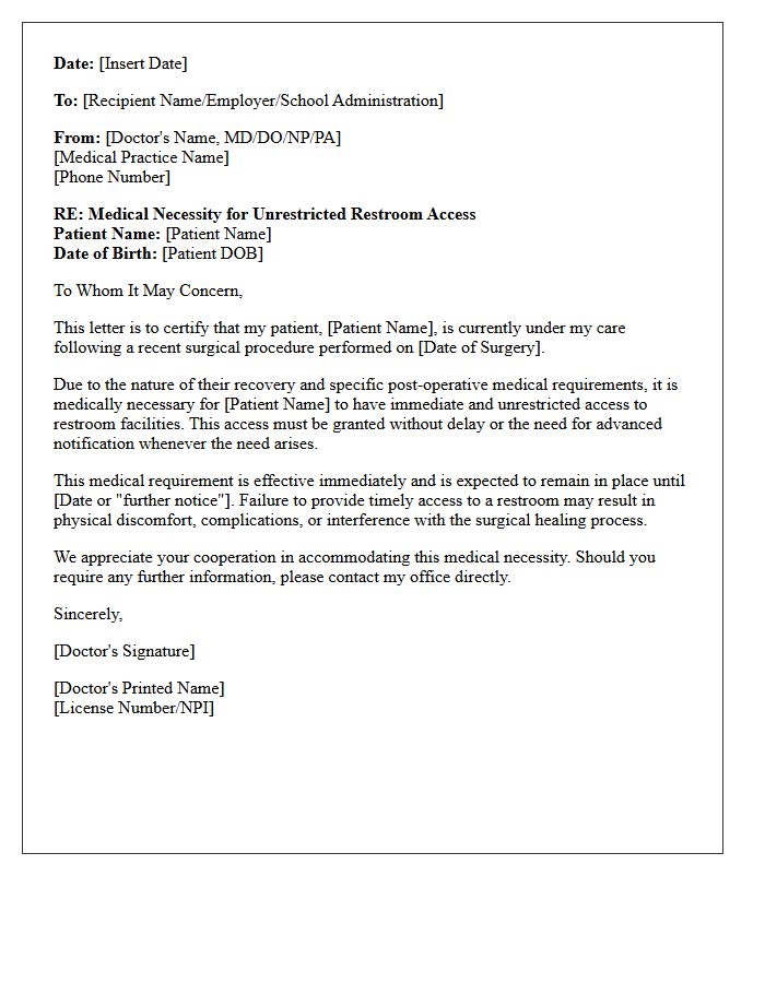 Unrestricted Restroom Access Post-Surgical Letter