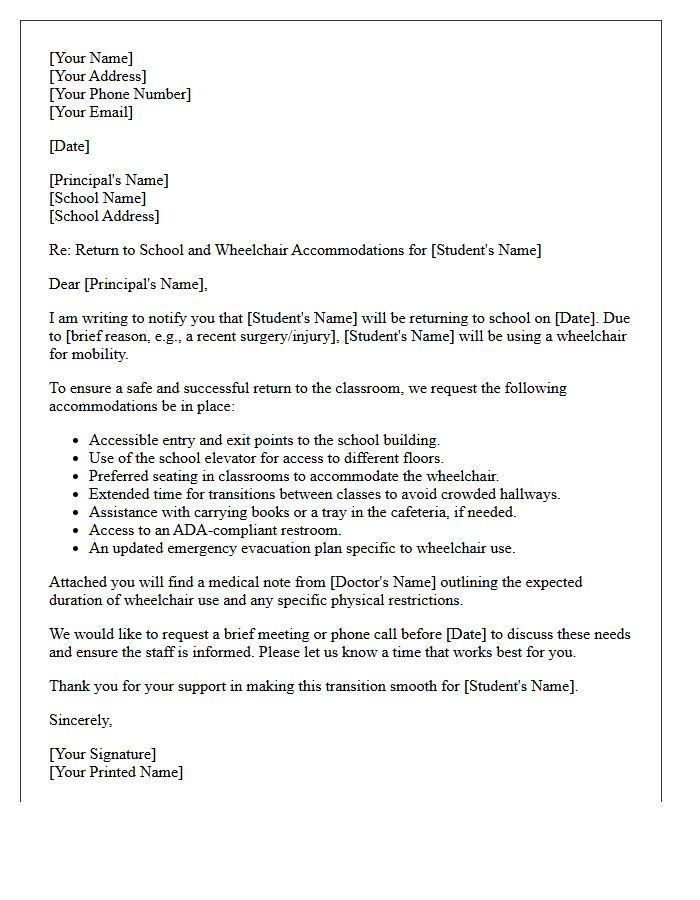 Return to School Wheelchair Accommodation Letter