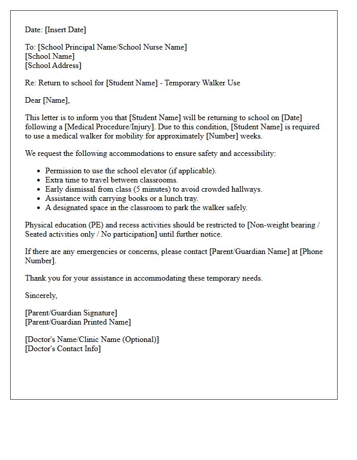 Temporary Walker Usage School Return Letter