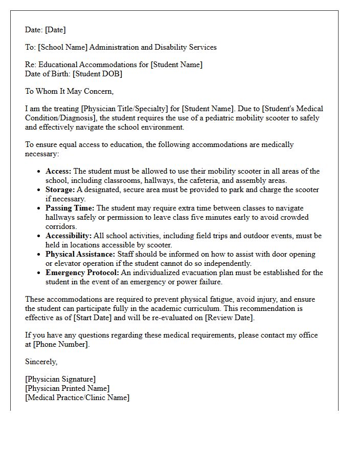 Pediatric Mobility Scooter School Accommodation Letter