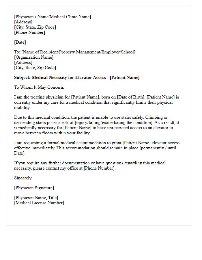 Elevator Access Medical Accommodation Letter