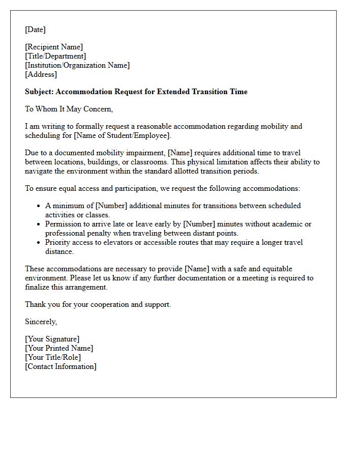 Extended Transition Time Mobility Accommodation Letter