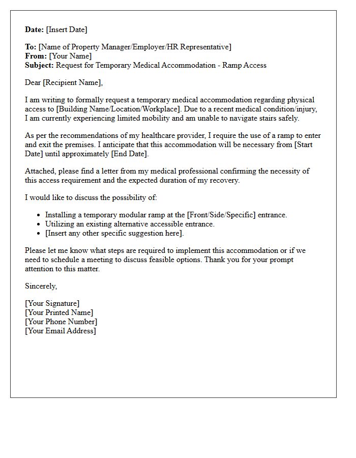 Temporary Ramp Access Medical Accommodation Letter