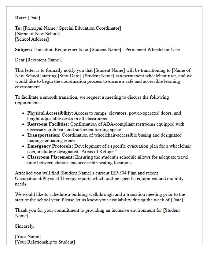 Permanent Wheelchair Use School Transition Letter