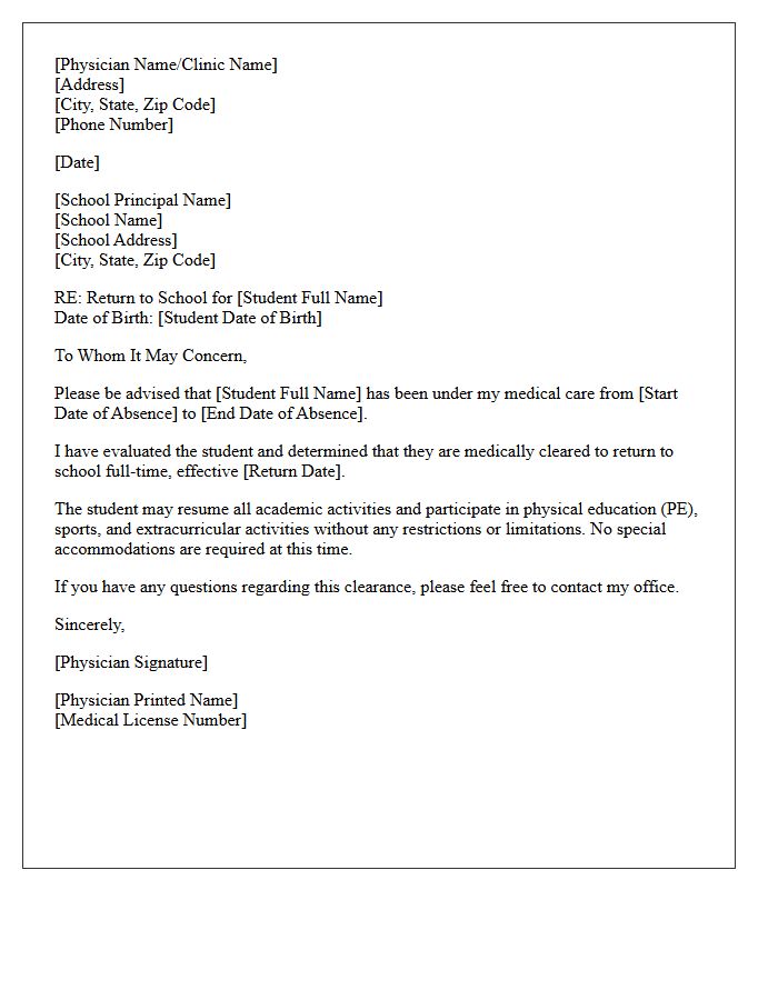 Unrestricted Return to School After Extended Medical Absence Letter