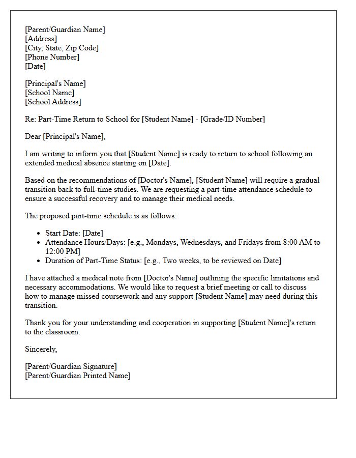 Part-Time Attendance Return to School After Extended Medical Absence Letter