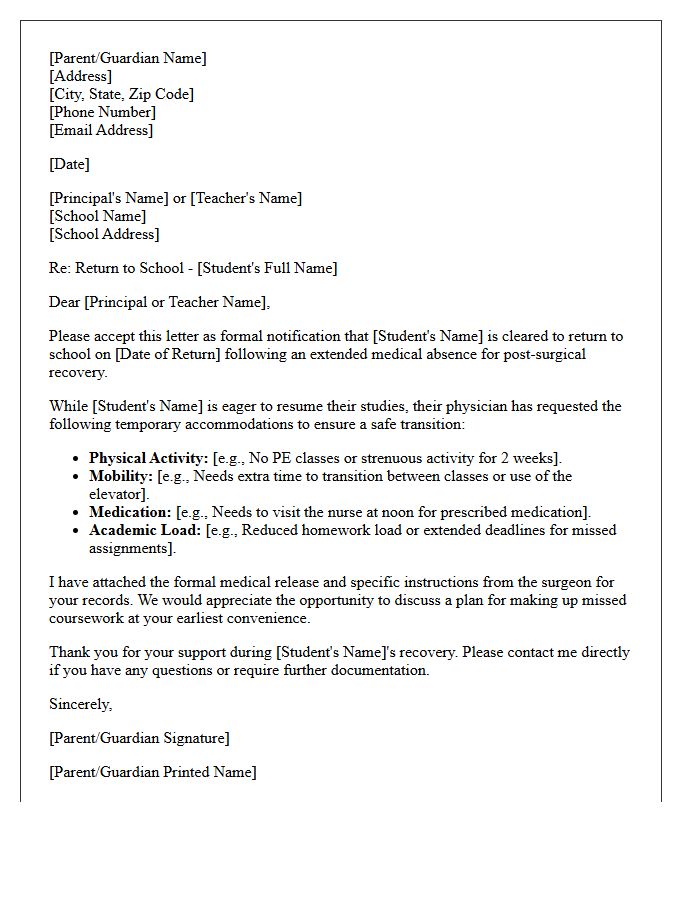 Post-Surgical Recovery Return to School After Extended Medical Absence Letter