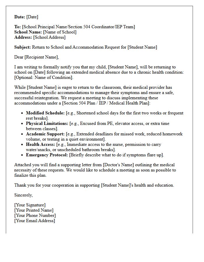 Chronic Illness Accommodation Return to School After Extended Medical Absence Letter