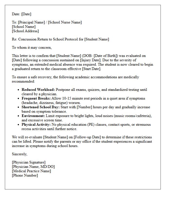 Concussion Protocol Return to School After Extended Medical Absence Letter