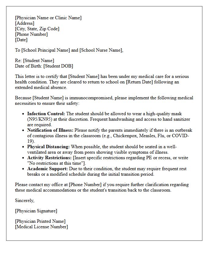 Immunocompromised Patient Return to School After Extended Medical Absence Letter