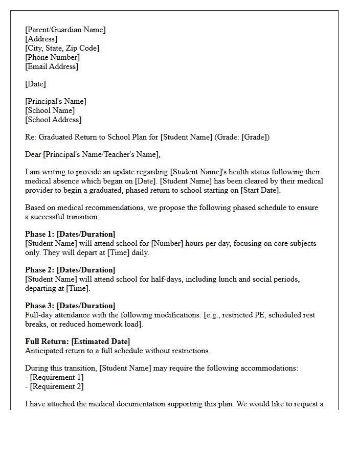 Graduated Phased Return to School After Extended Medical Absence Letter