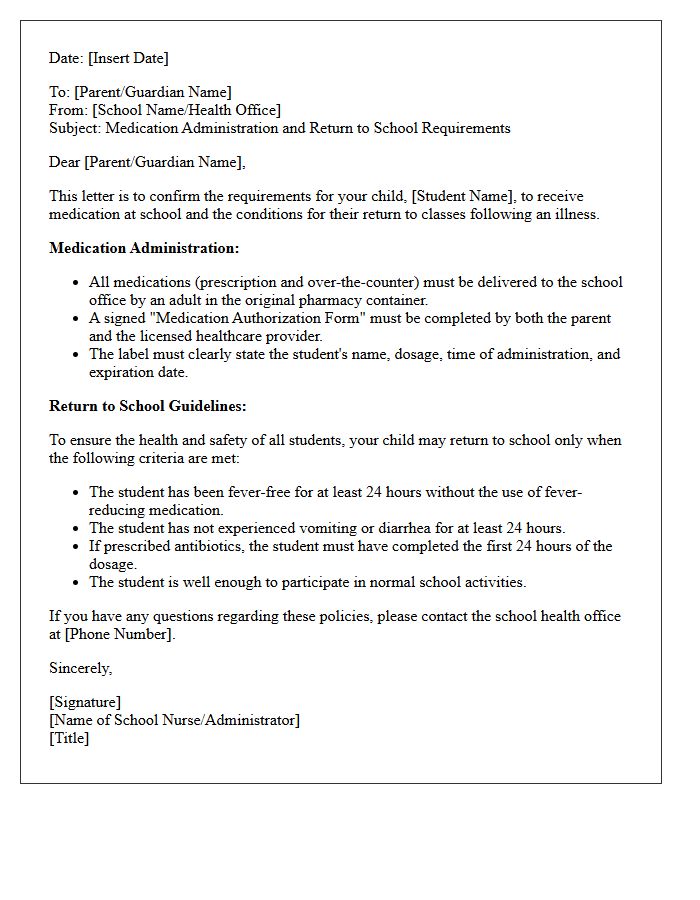 Student Medication Administration and Return to School Letter