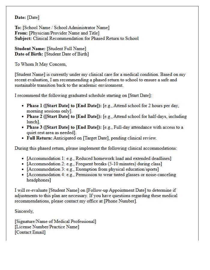 Phased Return to School Clinical Accommodation Letter