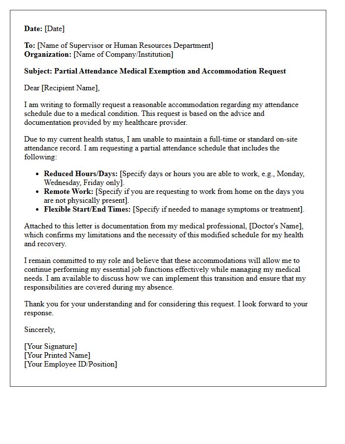Partial Attendance Medical Exemption and Accommodation Letter