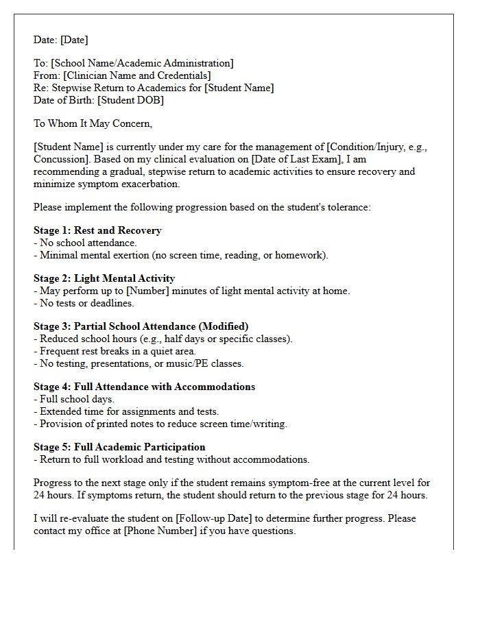 Stepwise Return to Academics Clinical Recommendation Letter