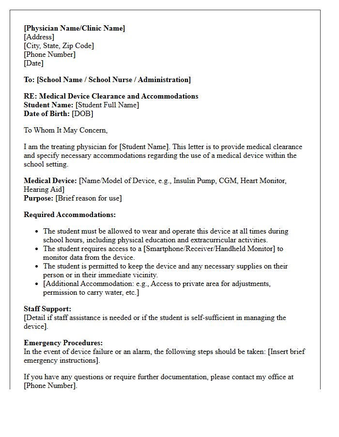 Medical Device School Accommodation Clearance Letter