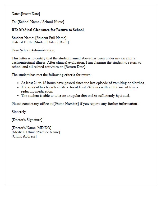 Contagion Clearance Letter for Student Return Post Gastrointestinal Bug
