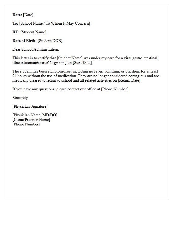 Primary Care Letter Approving School Return Post Stomach Virus