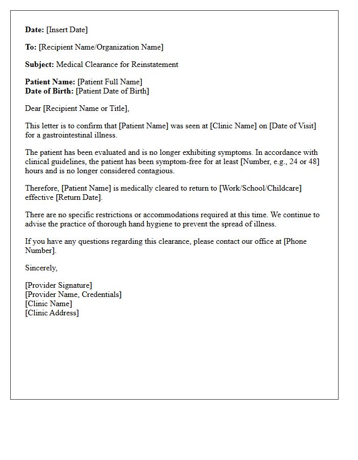 Outpatient Clinic Letter for Post Gastrointestinal Illness Reinstatement