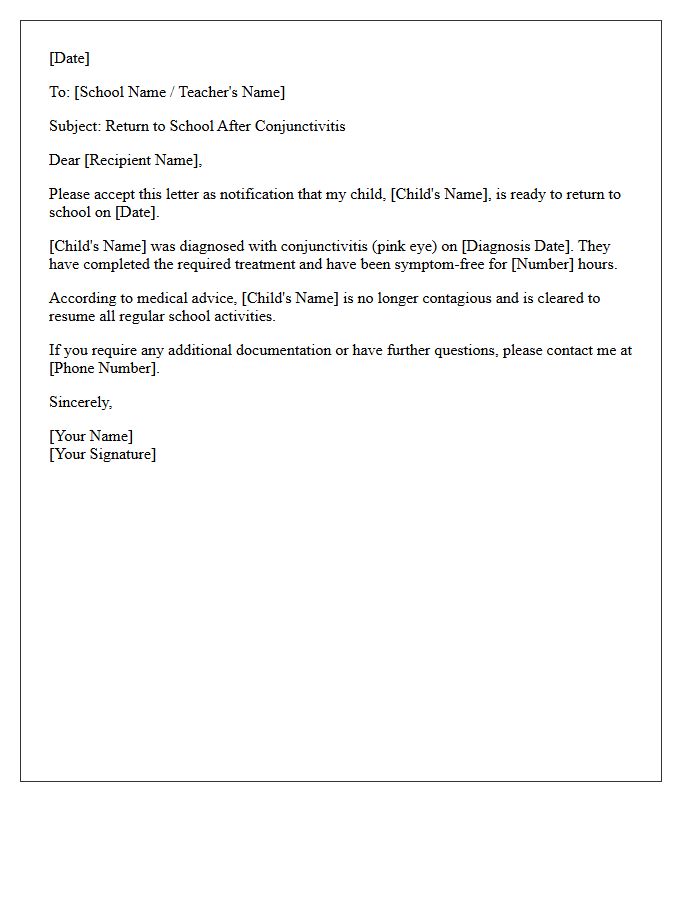 Return to School After Conjunctivitis Treatment Letter