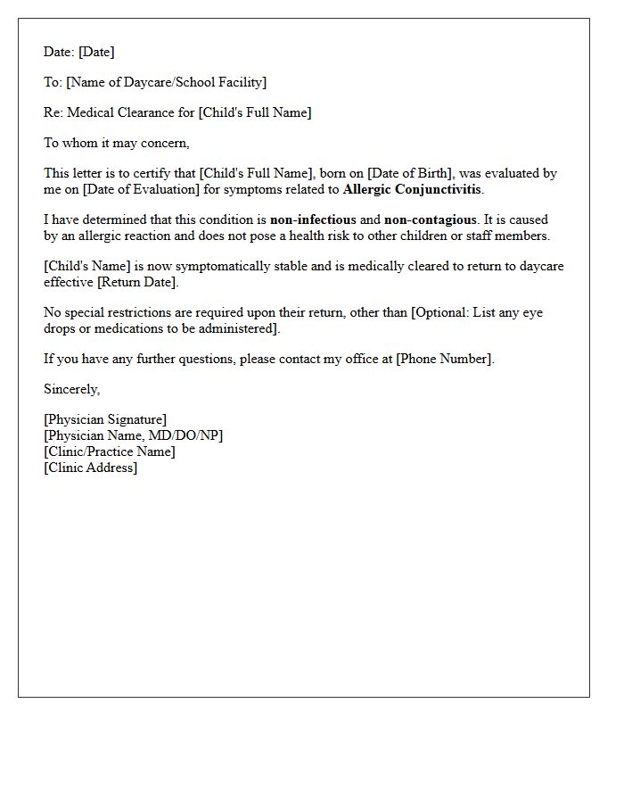 Daycare Return After Allergic Conjunctivitis Clearance Letter