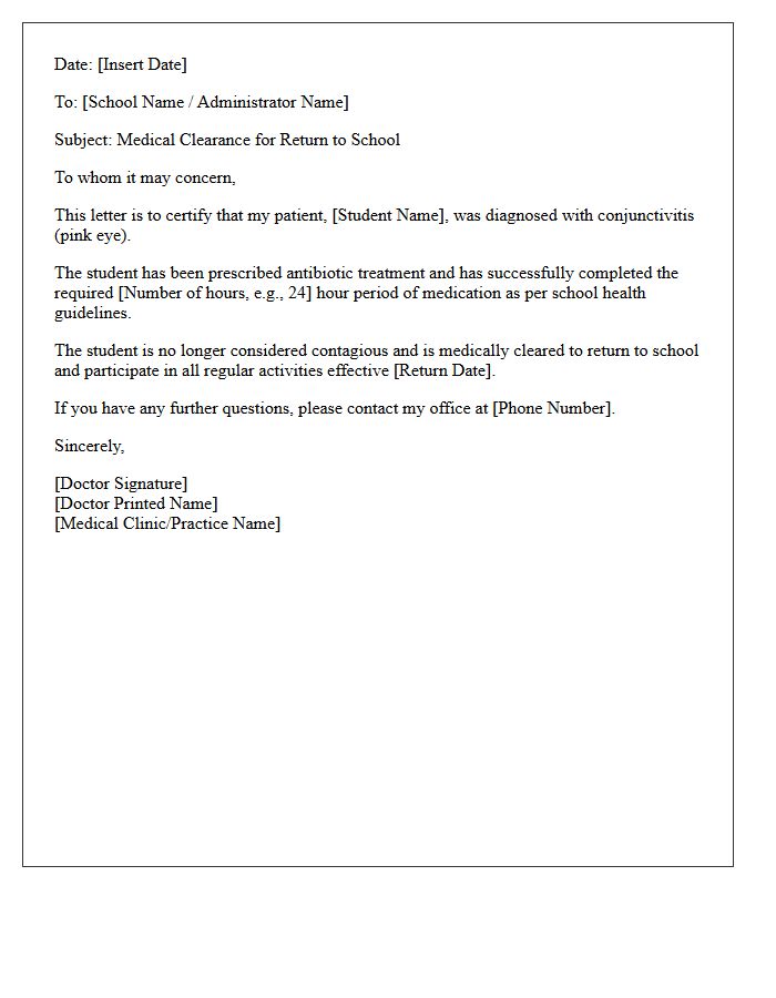 Post-Antibiotic Treatment Conjunctivitis School Admission Letter