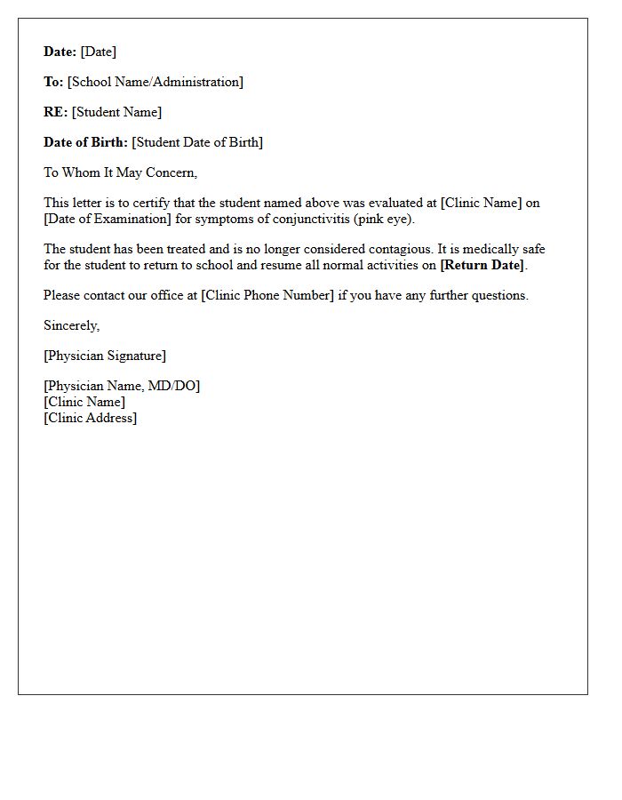 Medical Clinic Pink Eye Recovery School Authorization Letter