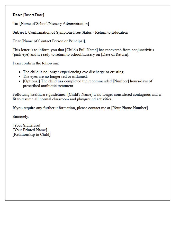 Conjunctivitis Symptom-Free Return to Education Letter