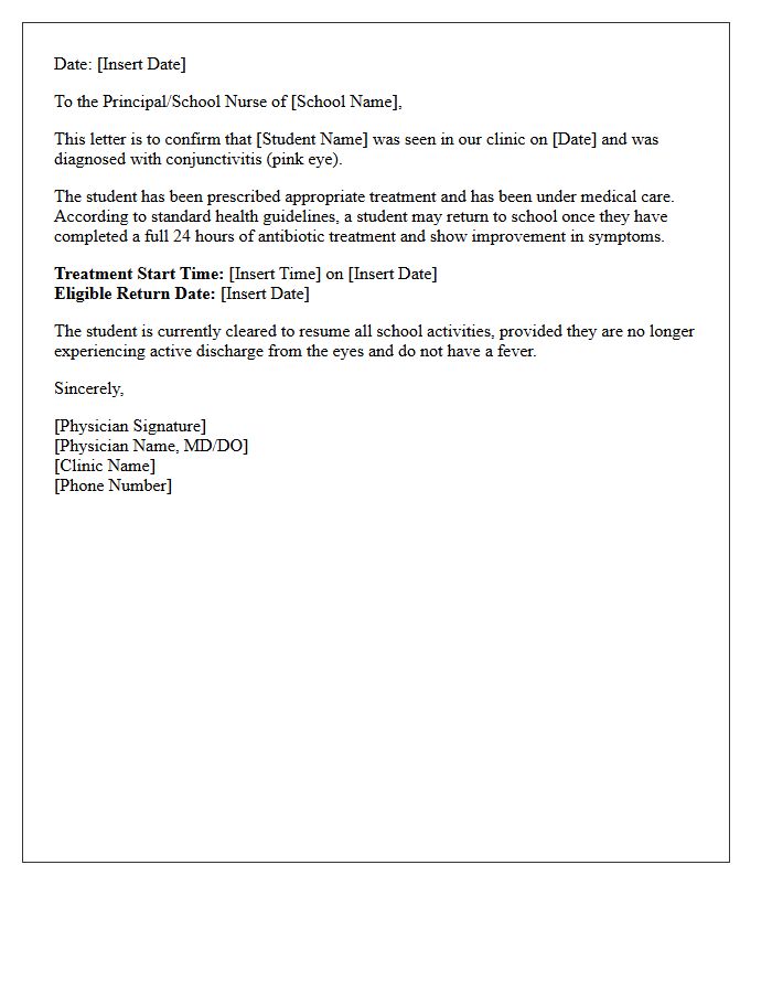 Twenty-Four Hour Post-Treatment Conjunctivitis School Letter