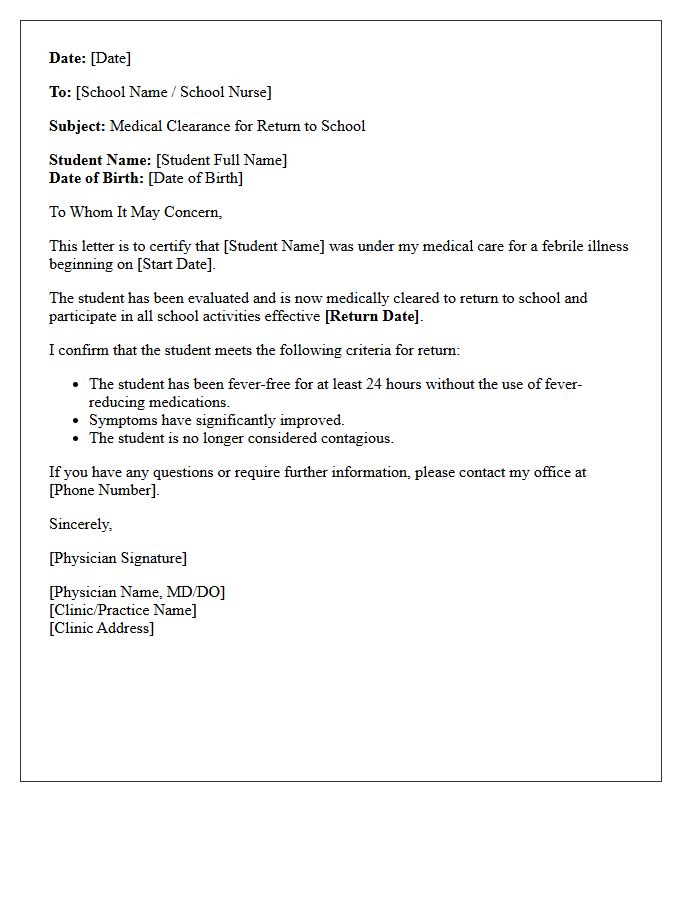 Physician Certified Post-Fever Return To School Letter