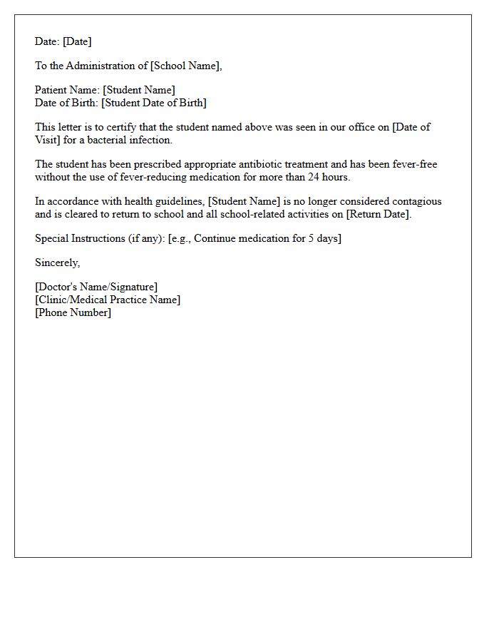 Bacterial Infection Post-Fever School Clearance Letter