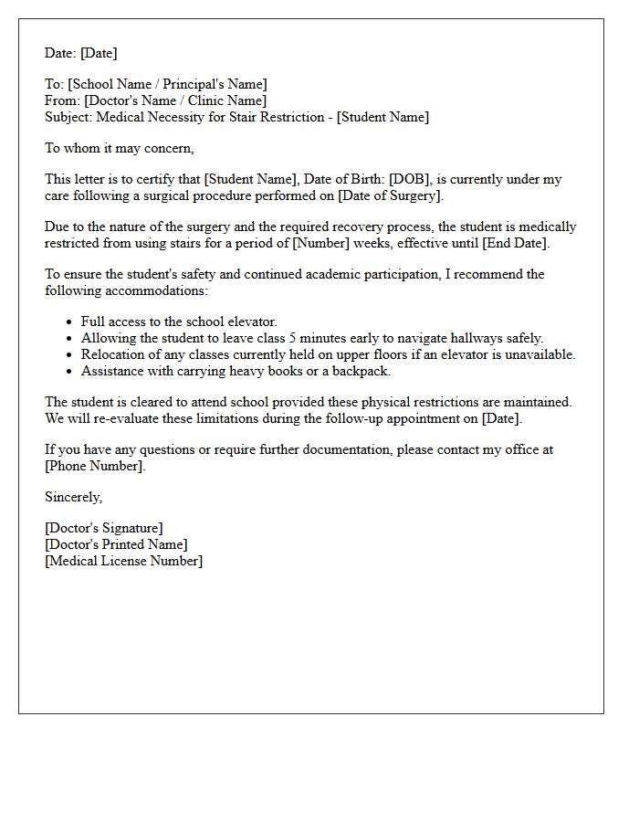 Temporary Post-Surgery Stair Restriction and School Attendance Letter