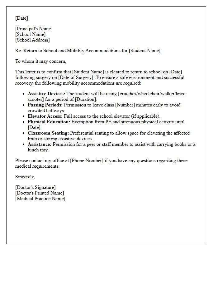 Post-Surgery Mobility Accommodation and Return to School Letter