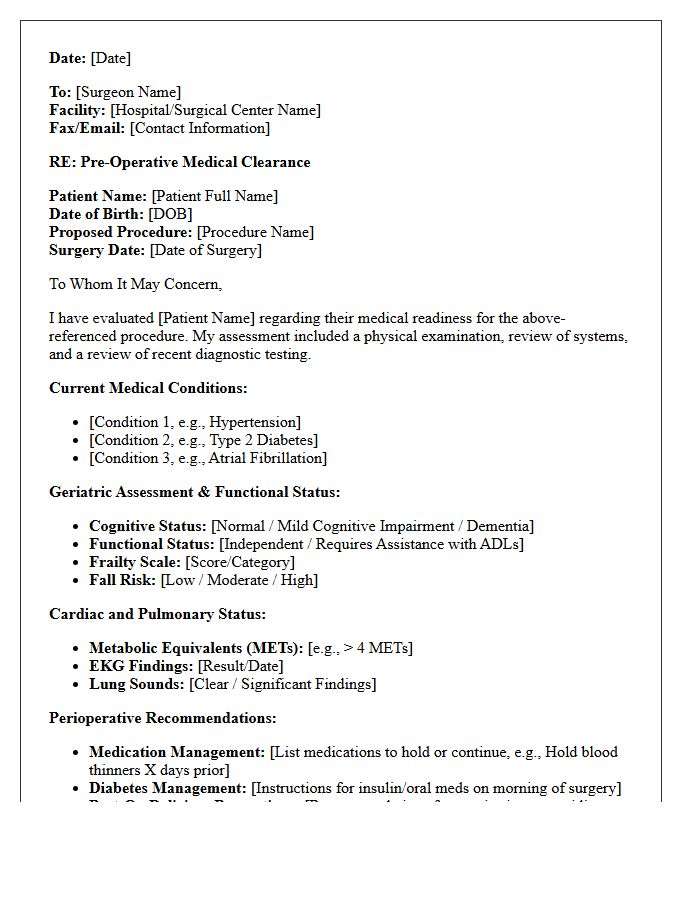 Geriatric Pre-Operative Medical Clearance Letter