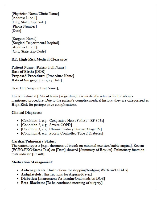 High-Risk Pre-Operative Medical Clearance Letter
