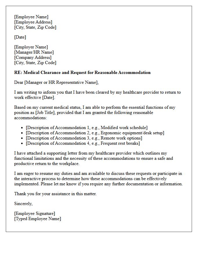 Reasonable Accommodation Return To Work Medical Clearance Letter