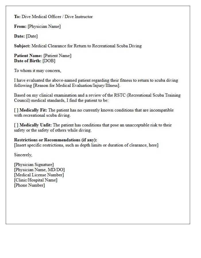 Return To Diving Scuba Diving Medical Clearance Letter