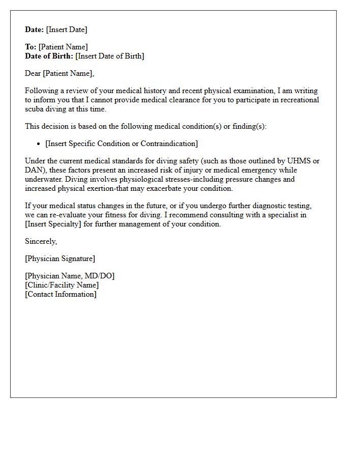 Denial Of Scuba Diving Medical Clearance Letter
