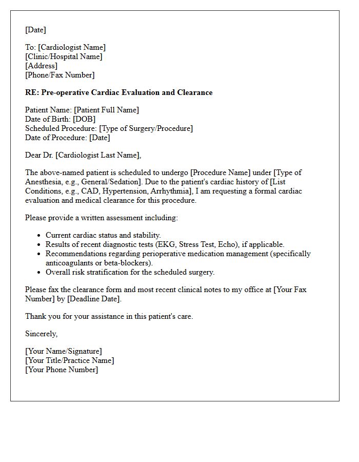 Cardiology Specialist Clearance Request Letter