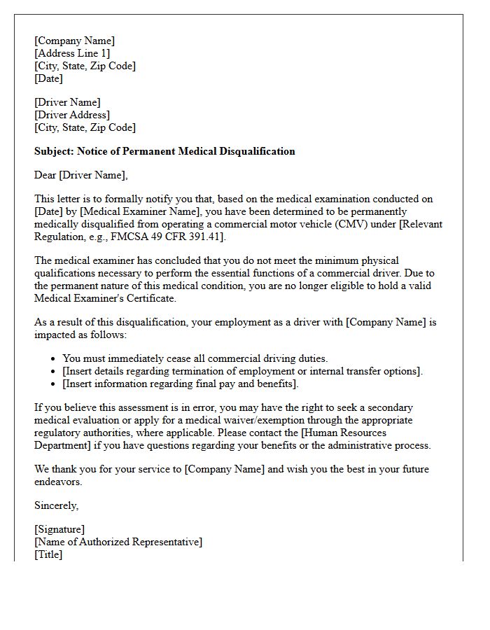 Permanent Medical Disqualification Driver Letter