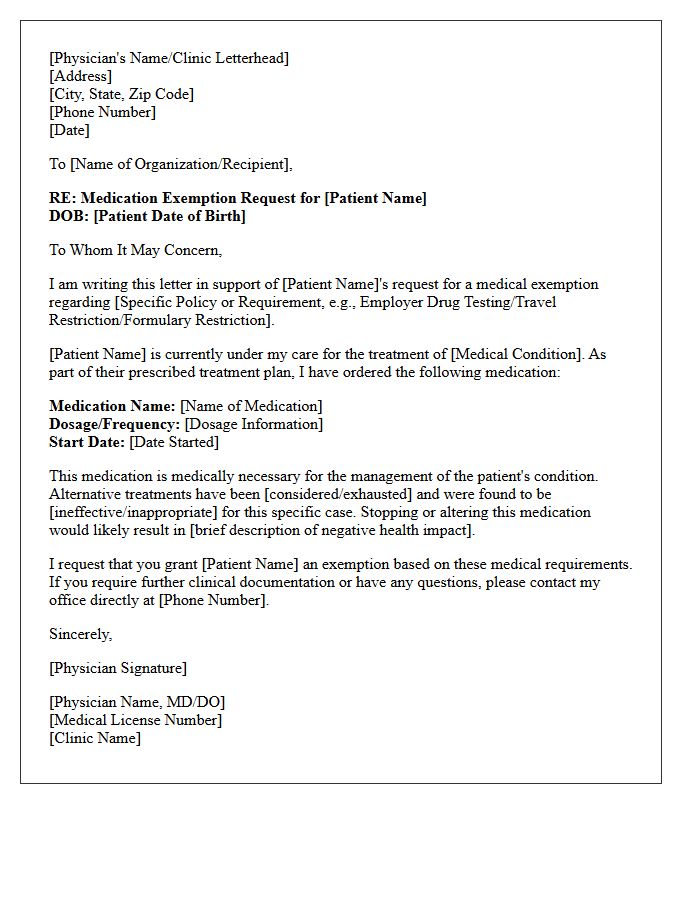Medication Exemption Request Support Letter