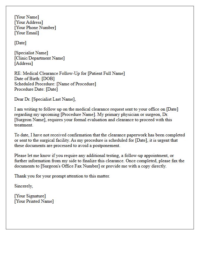 Specialist Clearance Follow Up Letter