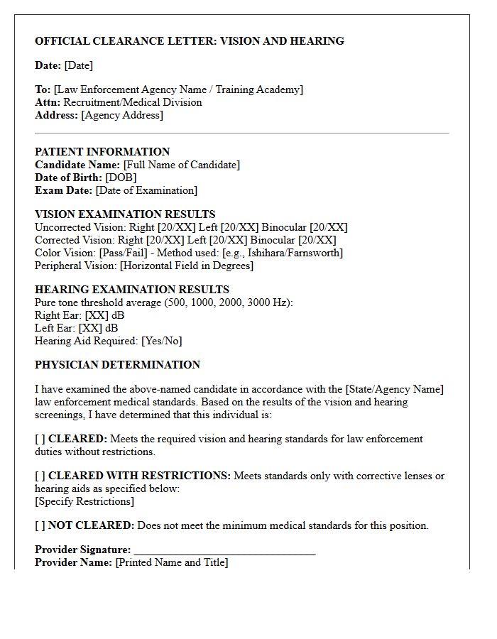 Vision And Hearing Law Enforcement Physical Clearance Letter