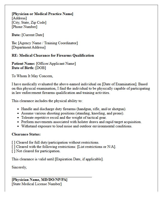 Firearms Qualification Law Enforcement Physical Clearance Letter